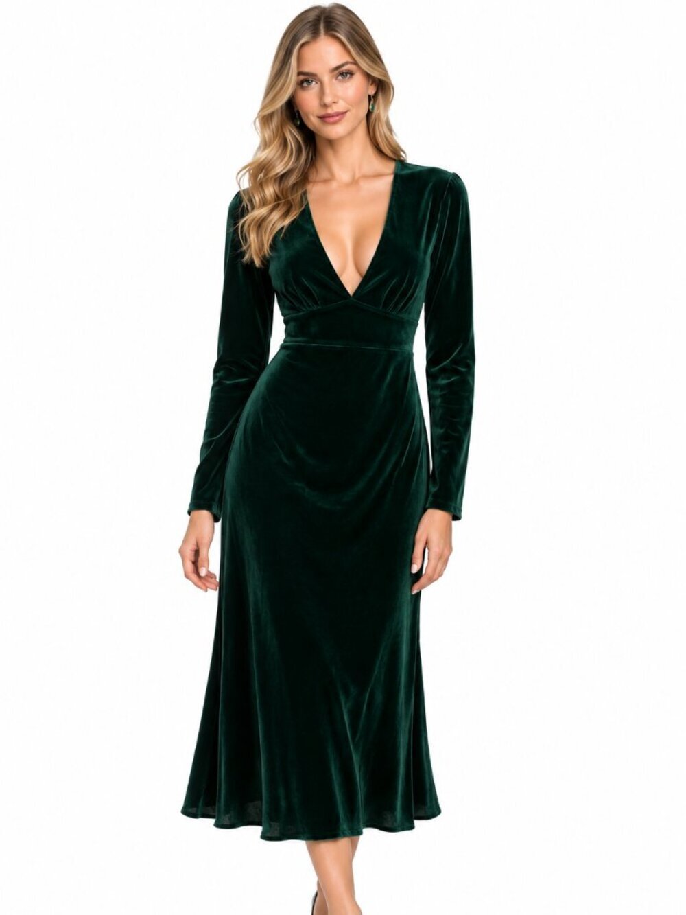 Premier Amour Women's Emerald Green Velvet Dress Empire Waist Whimsygoth 14 NWTs